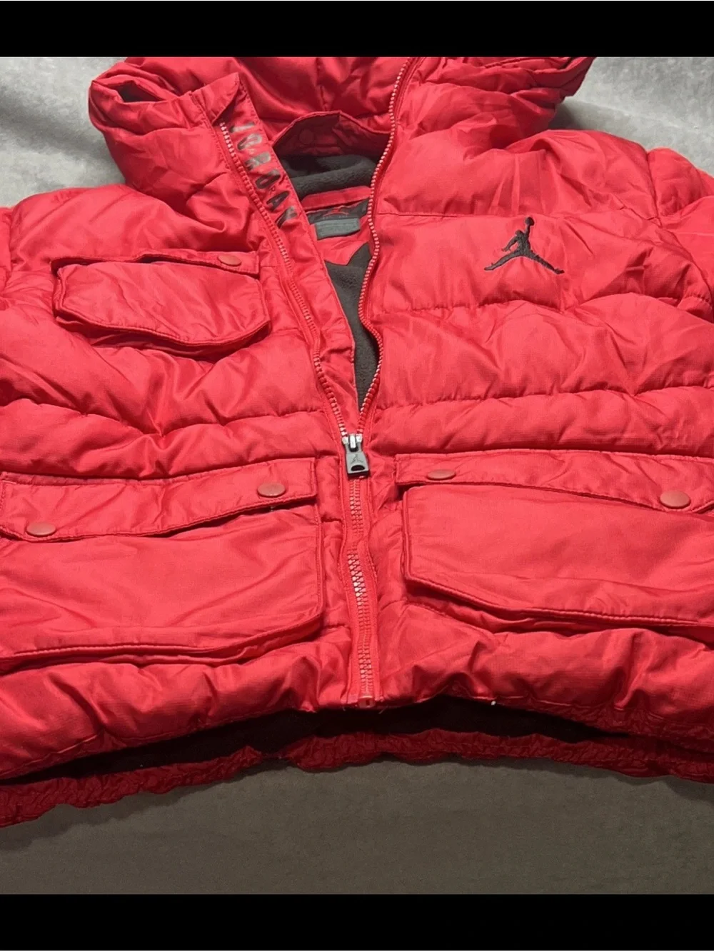 Jordan Kids Red Hooded Puffer Jacket